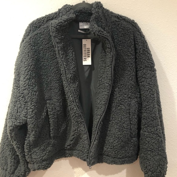 fuzzy drawstring teddy jacket